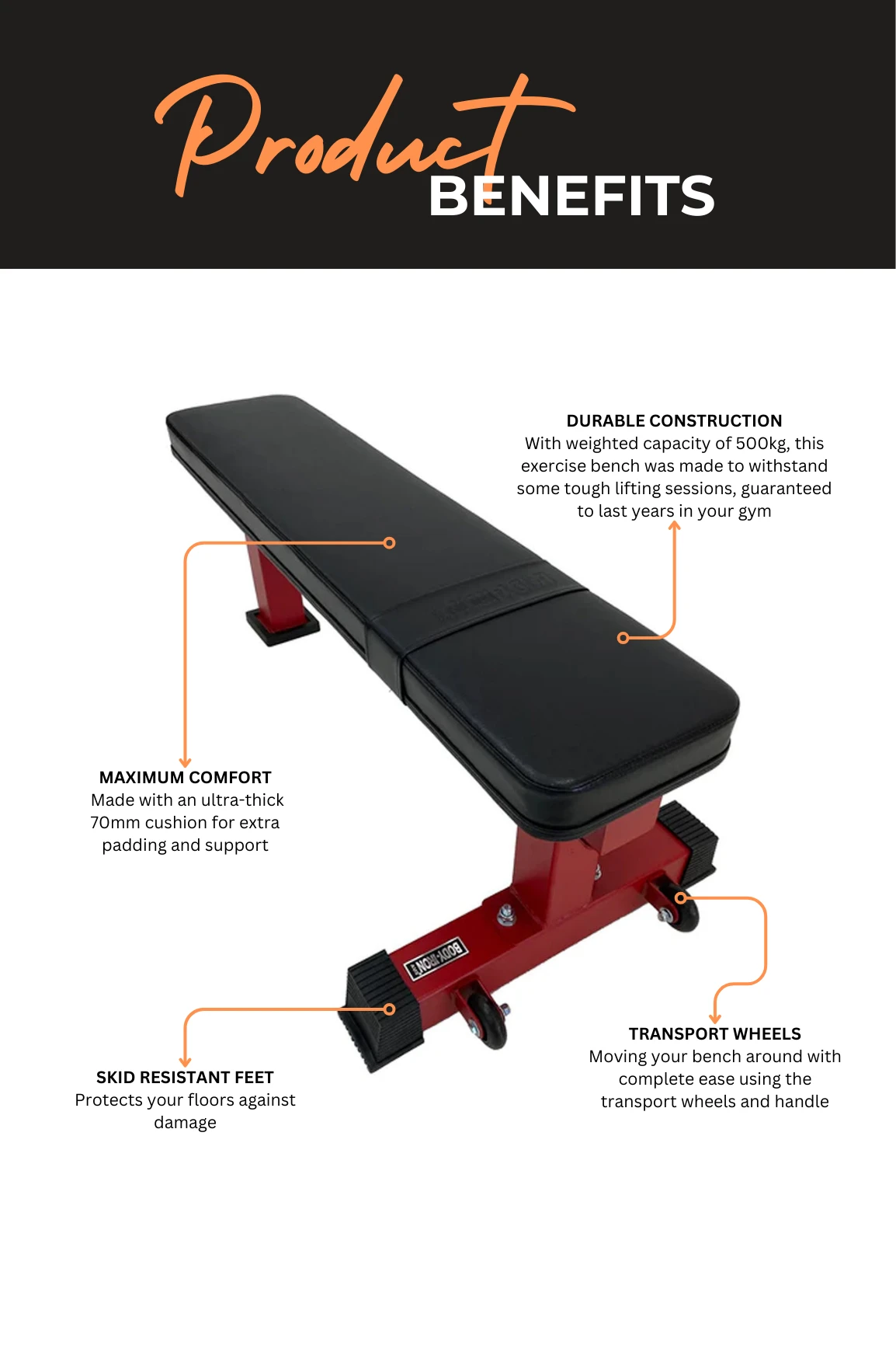 Body Iron Commercial Flat Bench Red Frame 5 Body Iron Commercial Flat Bench Red Frame - Image 3