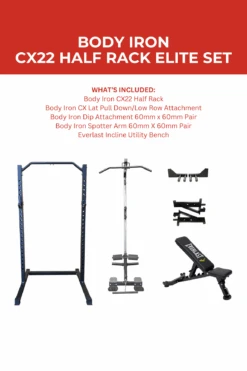 Body Iron CX22 Half Rack Elite Set + 80kg Olympic Barbell & Bumper Plate Set -HARBINGER Shop 9 a46ddf09 dbb4 4a41 95a0 ff64ca30fc82 1