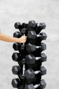 Body Iron Commercial 110kg Hex Dumbbell Package -HARBINGER Shop BodyIronHexDumbbellRackGIF 1 1